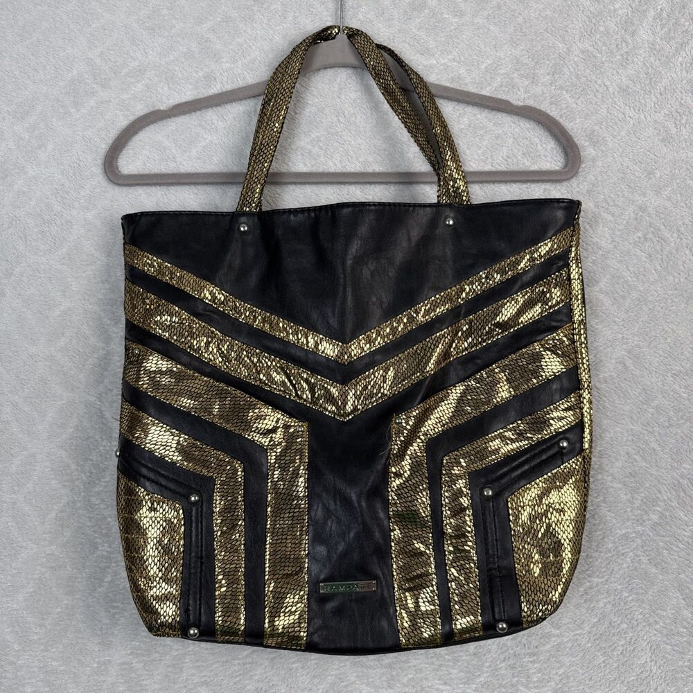 Vtg Rampage Purse Tote Bag Black Gold Faux Leather Snake Grunge Reputation Y2K